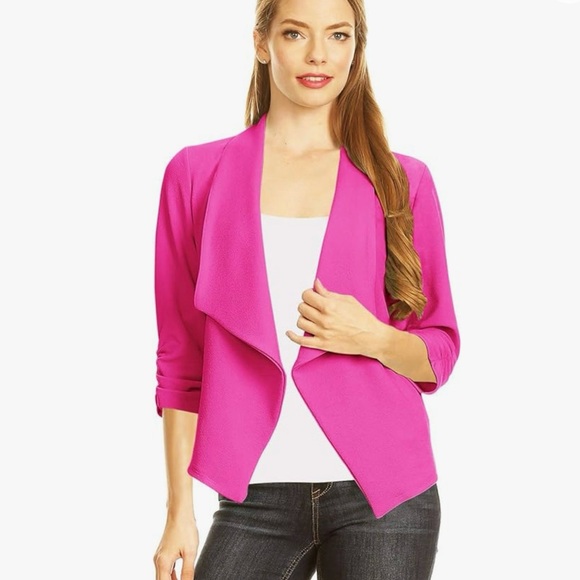 Open Drape Front Magenta Pink Blazer Cardigan Jacket - Picture 1 of 12